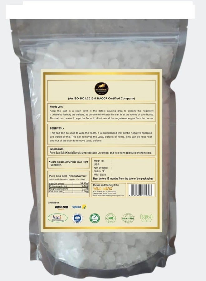 Wild Agro ملح البحر البري من أغرو | غير مُصفّى | ملح خادا | عبوة واحدة 900 غرام | ملح مُنظّف/مُزيل للطاقة السلبية | ملح أبيض كريستالي تقليدي | مُنظّف يدويًا | خالٍ من المواد الكيميائية - Image 2